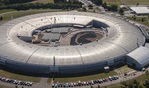 An overhead view of a large circular building
